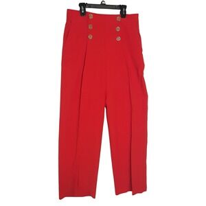 Ann Taylor‎ Orange Sailor Pants 4 High Waist Wide Leg Button Front Preppy Work